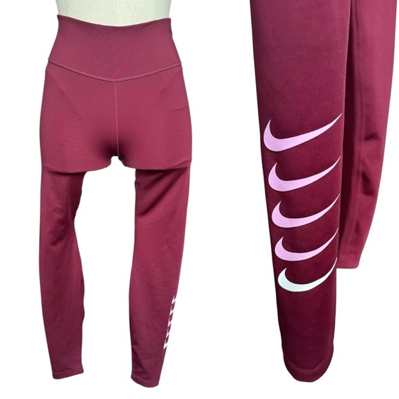 Nike Pants - NWT Nike Tight Fit Mid Rise 7/8 Length Burgundy Berry Small